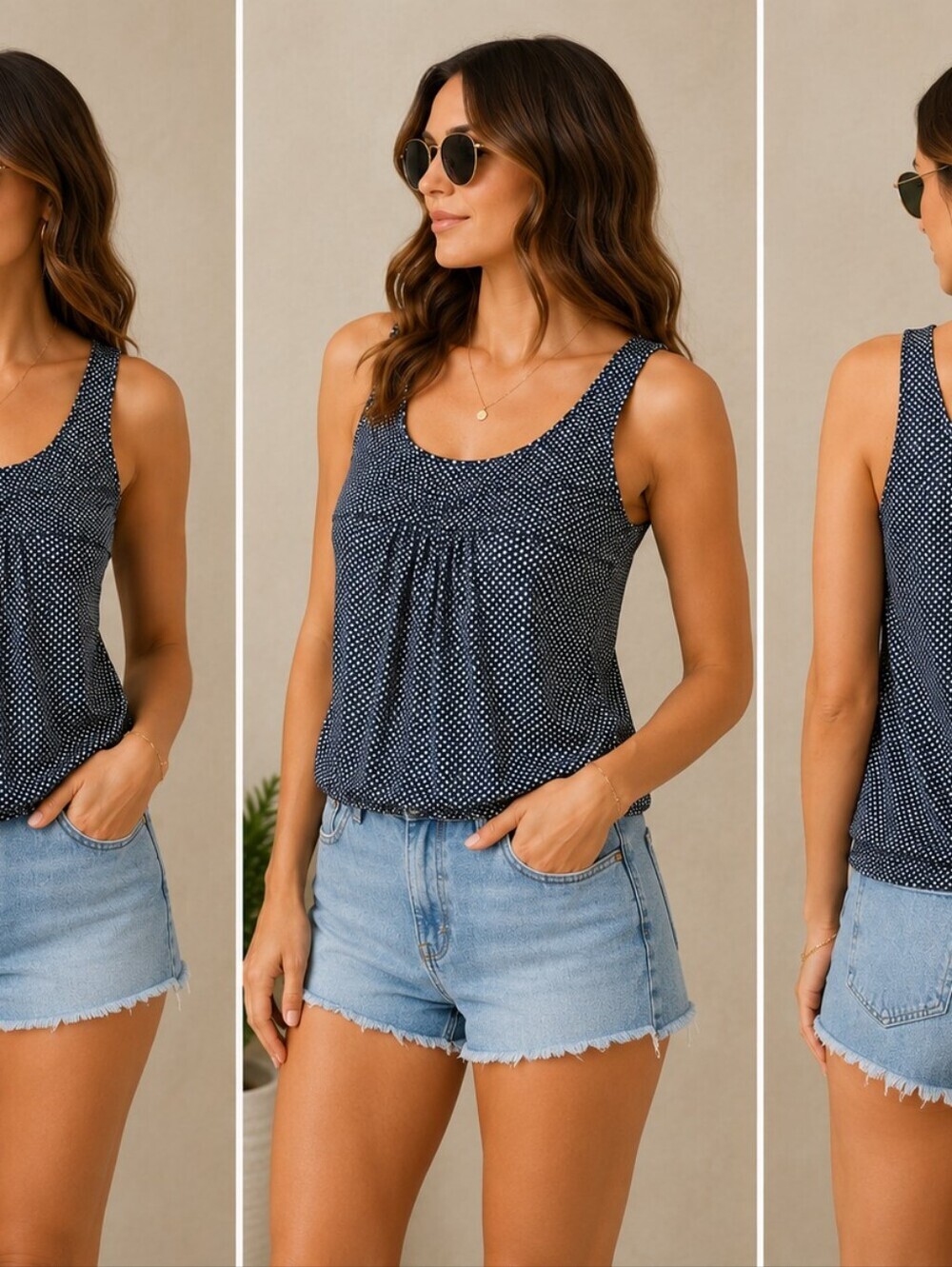 Smart Set Polka Dot Tank Top XL Black White Purple Stretch Sleeveless Blouse